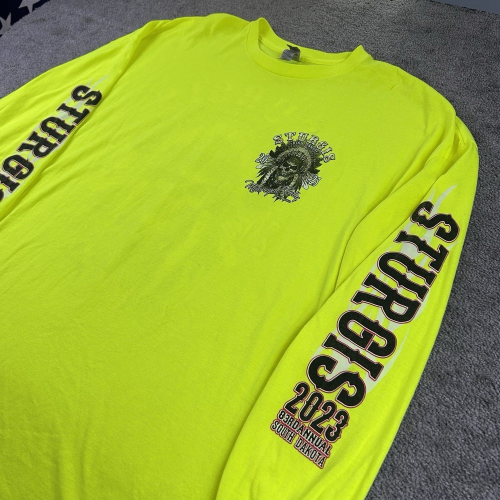 Sturgis 2023 Motorcycle Rally Shirt Mens 4XL Long Sleeve Neon Yellow 83rd Annual